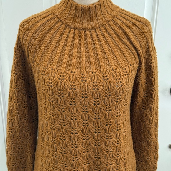 Madewell Women’s Pointelle Stitch Mix Mock Neck Sweater in Dried Cedar Brown -S - Picture 12 of 12